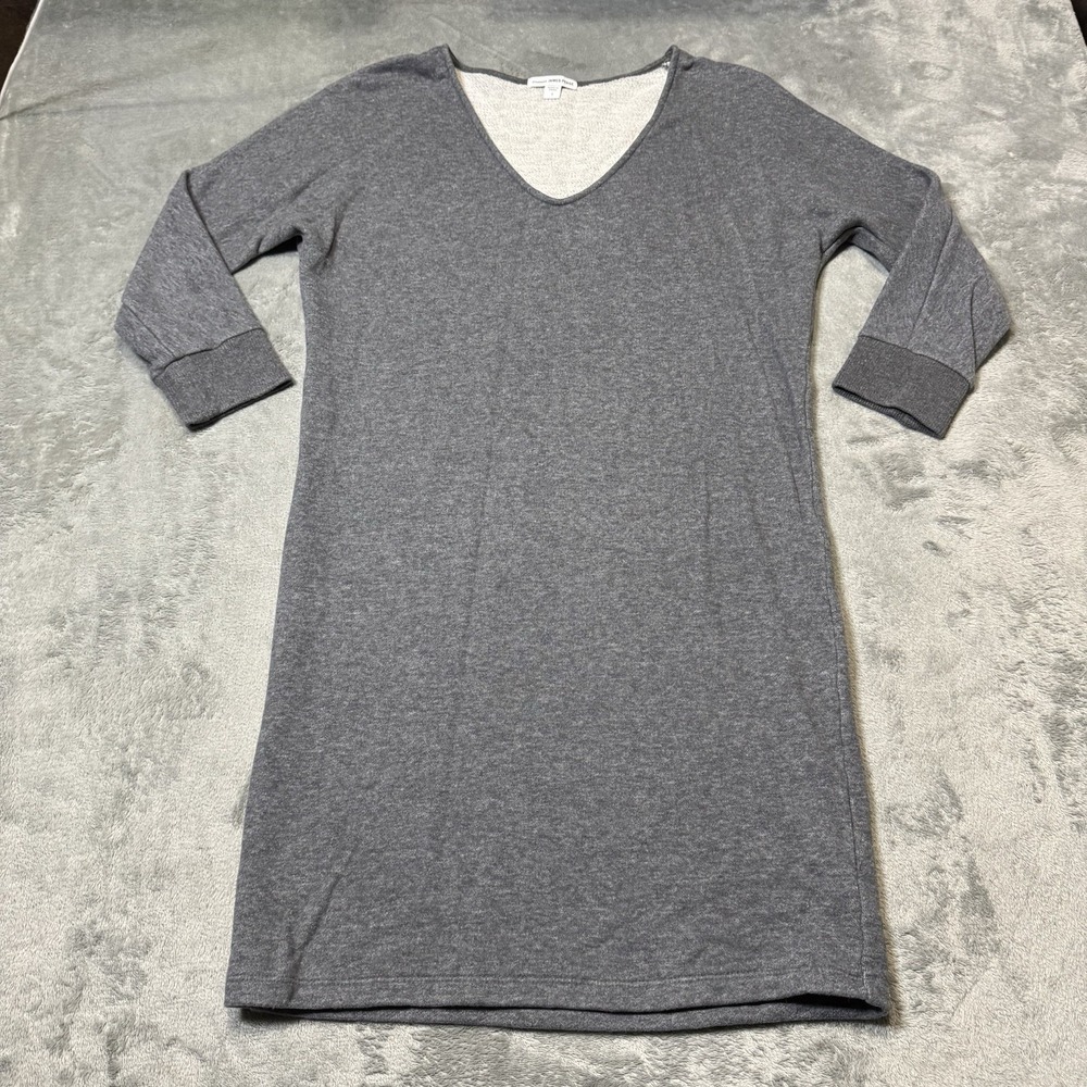 James Perse Womens 3/4 Sleeve V Neck Mini Dress‎ in Gray Terry Fleece Size 1 (S)